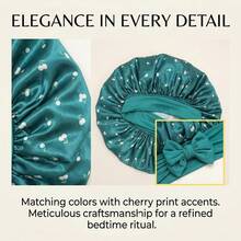 Awegeo Mũ ngủ bằng satin in hình quả anh đào và nơ dành cho nữ, mũ ngủ co giãn bản rộng, khăn trùm đầu hai mặt mềm mại như lụa cho tóc xoăn, chăm sóc tóc ban đêm và sử dụng hàng ngày. - Nhiều màu - Xem 3