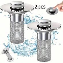 2个不锈钢弹跳式水槽排水过滤器，带可拆卸滤篮 - 适用于浴缸/淋浴排水盖，可收集毛发以防止堵塞，易于卡入式更换塞，用于清除堵塞物（无需化学品/易于清洁） - 不銹鋼彈出式水槽排水過濾器 - 查看 9