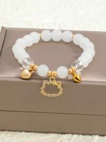 SANRIO 1 chiếc mặt dây chuyền hình mèo con tối giản, đa năng, thanh lịch, hình trái tim, đính đá mắt mèo giả, chuông nhỏ, vòng tay hạt cườm, quà tặng cho bạn thân. - Nhiều màu - Xem 1