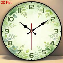 2D Flat.1pc. Forest-Themed Fresh Green Plant Watercolor Clock With Small Yellow Flowers, Silent Decorative Clock, Creative Wall Clock, Suitable For Bedroom, Living Room, Office Decoration, 10inch (AA Batteries Not Included),Mother's Day Gift,Fathers Day Gift,Wedding,Dorm Room Essentials College,House Deocr,Kitchen Essentials - A - 查看 2