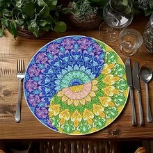 4件套精美钻石画餐垫，大尺寸，精致曼陀罗图案，防水，适用于室内餐厅、厨房、露营、桌面装饰，钻石画套装，可作为家居、朋友、情人节、母亲节、圣诞节、节日礼物。 - 查看 4