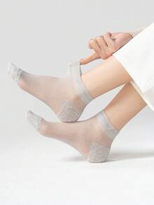 5 Pairs Women's Summer Ultra-Thin Cotton Mesh Ankle Socks, Lightweight Breathable Comfortable Short Socks For Daily Wear - Multicolor - View 10