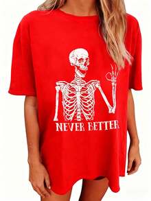 Women's Tops Letter Tee Graphic T-Shirts,Vintage Shirts For Women Cute Graphic Tee Spring Short Sleeve Tops Oversized Tshirts Unisex Halloween T-Shirt - 紅色 - 查看 14