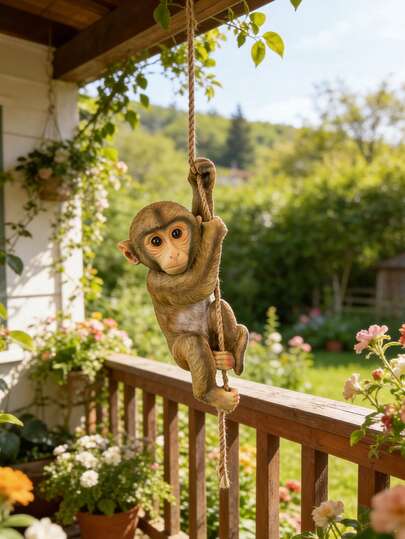Realistic Resin Hanging Monkey Statue, Lifelike Baby Monkey Sculpture For Garden Tree Decor, Cute Outdoor Ornament For Patio, Backyard, Fruit Tree, Lawn, Balcony, Perfect Yard Art Decoration, Weatherproof Animal Figurine For Garden Lovers, Unique Hanging Decor For Outdoor Spaces, Add Whimsical Charm To Your Garden Landscape