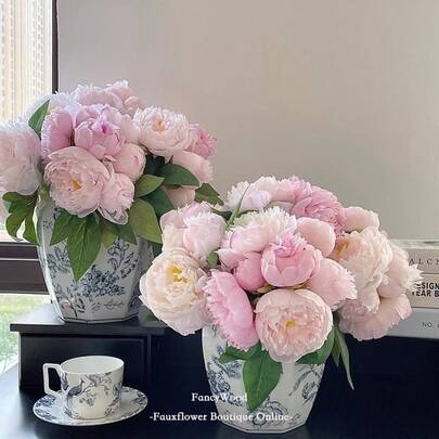 7pcs/Bundle High Quality Simulated Peony Bouquet, Living Room Bedroom Dining Table Decor, Fake Peony Flowers Photography Props, Home Furnishing Accessories