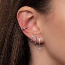 4 Pairs Hypoallergenic Gold Plated Zirconia Earring Set, Cuff Huggie & Dangle Drop Combo, Minimalist Jewelry For Sensitive Ears Women - TZ00455 - View 4
