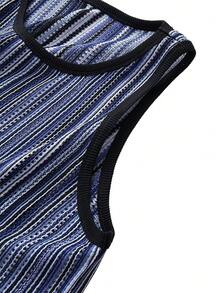 Áo vest nam thời trang thường ngày kẻ sọc, chất liệu vải dệt kim, kiểu dáng Bohemian, thích hợp cho kỳ nghỉ, thoải mái. - Màu xanh lam - Xem 5
