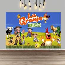 "Zenón's Farm" Themed Backdrop - Featuring A Charming Cartoon Farm Animal Style, Ideal For Birthday Party Decorations And Photography Backgrounds. It Also Serves As An Indoor Decorative Tapestry, Bedroom Wall Hanging, Or General Wall Art (Equipped With Four Hanging Grommets). - Kiểu C - Xem 5