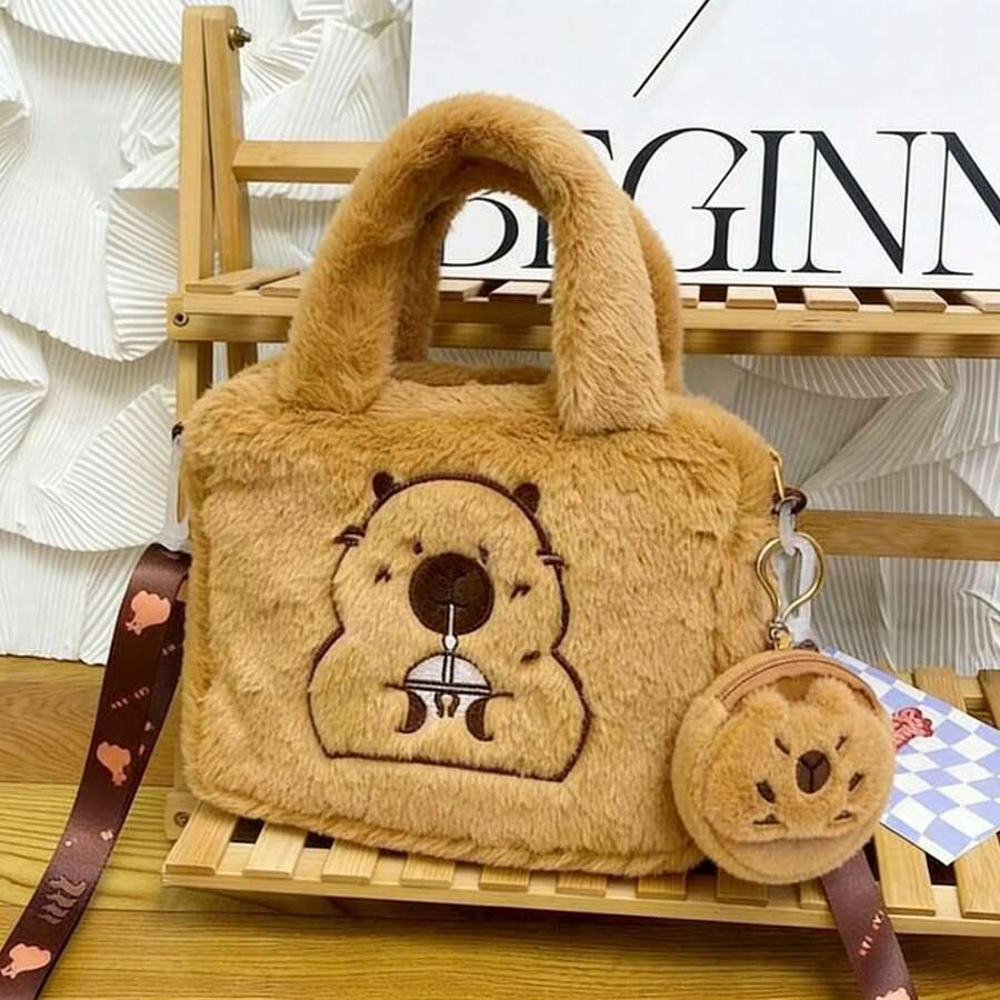 Bộ túi hình chuột lang nước dễ thương Kawaii, túi đeo chéo mềm mại + ví đựng tiền xu mini dành cho bé gái - Xem 1