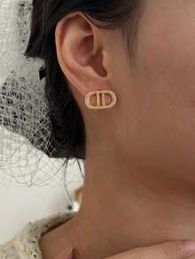 一对时尚优雅简约奢华高端金色铜质立方氧化锆吊坠耳环，适合女士日常佩戴 - 金色 - 查看 3