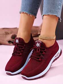 Women's Mesh Breathable Running Shoes, Soft Comfortable Flying Woven Shoes, Casual Versatile Outdoor Sneakers Mama Shoes,Running Shoes - 紅色 - 查看 1