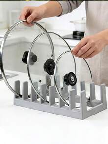 Estantería de almacenamiento multifuncional, incluye estante para tapas de ollas, estante para tazones y platos, estante para cucharas, estante para tablas de cortar y estantería. Conveniente para almacenar y escurrir tapas de ollas y cucharas. Adecuado para cocina moderna, estudio, almacenamiento y organización de la cocina. Estantería divisoria, estante de almacenamiento de tapas de ollas, estantería de escritorio creativa, estante divisor de tazones y platos, y estante para tapas de ollas. - Color sólido - Ver 3