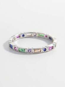 1pc Fashionable & Exquisite Punk Chic Versatile 925 Sterling Silver Round & Square Stone Alternating Ring, Showcasing Charm For Dating, Commuting, Daily Wear, Gift - Multicolor - View 22