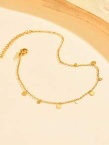 1 pièce Bracelet de cheville rond minimaliste à la mode en acier inoxydable, bracelet de cheville pendentif géométrique élégant et mignon en or 18 carats, convient pour les tenues quotidiennes et les vêtements de plage des femmes - Pendentif disque en or - Voir 5
