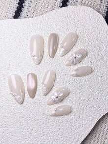 10pcs Handmade Almond-Shaped Light Pink French Manicure Nail Stickers, Featuring Delicate Hand-Painted Light Pink French Tip Design. These Elegant, Romantic, Minimalist Nail Stickers Are High-End, Sexy, Lightweight And Luxurious, Suitable For Daily Wear, Dates, Concerts And Light Business Occasions. A Perfect Gift For Women And Girls. - 多色 4 - 查看 5