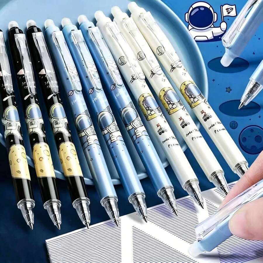 6pcs Random Astronaut Pattern Erasable Gel Pens, Smooth Writing Thermal Erasable Pens, Suitable For Students, School, Office, Daily Writing, Back To School Season - Pen - View 1