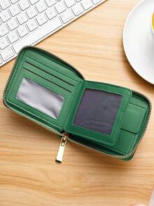 Women's Zipper Wallet, New Fashion Multi-Card Slots Large Capacity Short Wallet, Student Leather Purse - Green - View 2