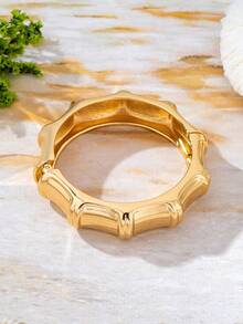 3pcs/Set Minimalist Gold-Plated Bamboo Knot & Seashell Asymmetrical Water Drop Thick Bracelet Set, Suitable For Women, Coarse Texture Smooth Heavy Metal And Zinc Alloy Material Bracelet Set, Beach Resort European And American Style - Yellow Gold - View 6