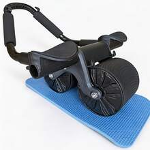 1pc Unisex Ab Roller (With Mat), Self-Rebound Abdominal Wheel With Elbow Pad, Used For Core Strength Training, Fat Burning, Belly Slimming, Fitness, Gym, Sport, Gym, Home Exercise, Abdominal Wheel, Abdominal Roller - Black - View 2