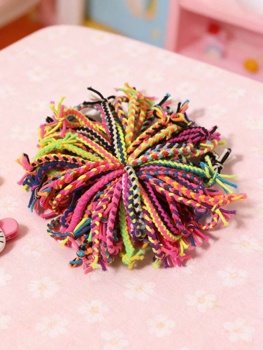 50 piezas Lazos elásticos pequeños tejidos, accesorios para el cabello - Multicolor - Ver 1