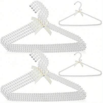 1/2/5/10 pezzi Eleganti grucce per abiti da 16 pollici con perle bianche e fiocco di nastro, adatte per abiti da sposa, giacche e camicie