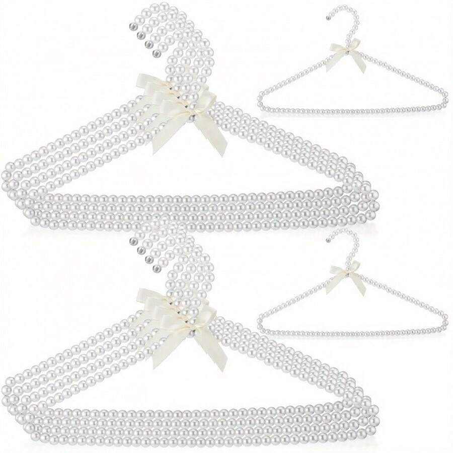 1/2/5/10 件装优雅 16 英寸白色珍珠串珠衣架，带丝带蝴蝶结，适用于婚纱、外套和衬衫 - 白色 - 查看 1