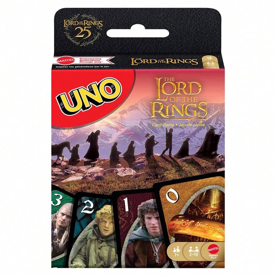 Mattel Mattel 《指环王》UNO纸牌游戏，适合儿童、成人和家庭，是旅行和户外露营的理想之选，灵感源自电影。