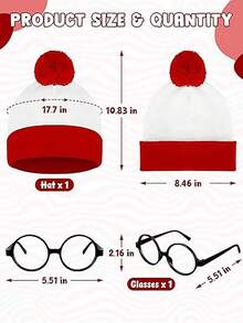 Mũ len màu đỏ trắng ấm áp "Willie ở đâu?" và hộp đựng kính không gọng, quà tặng cho bữa tiệc ngày lễ, mũ mùa đông cho nam và nữ nhân dịp Lễ Tình nhân, Giáng sinh. - Nhiều màu - Xem 4