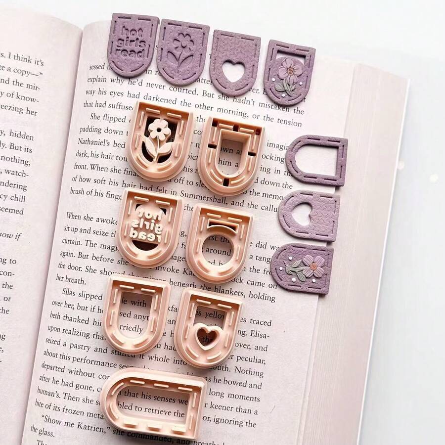 Dao cắt đất sét mini hình bookmark xếp chồng, dao cắt đất sét polymer, khuôn làm đồ trang sức bằng gốm mềm, bookmark may vá sáng tạo, dụng cụ làm đồ trang sức thủ công, dụng cụ cắt dập nổi 3D, dụng cụ làm đồ trang sức - Màu be - Xem 1