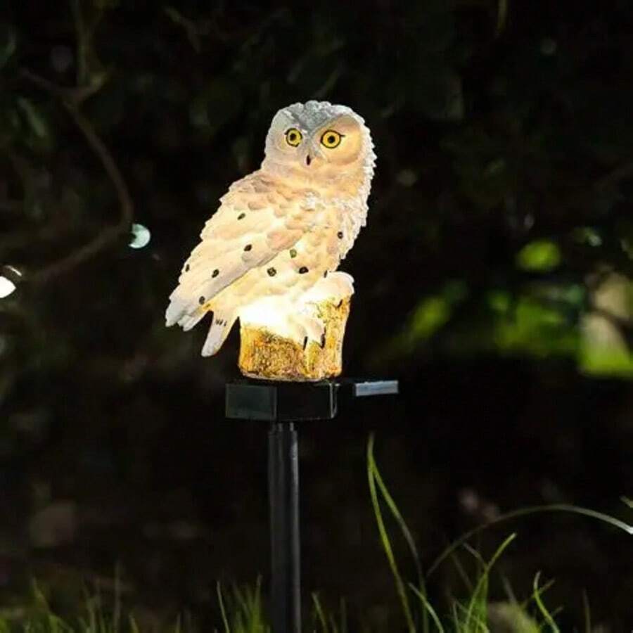 Lampu Taman Bertenaga Surya Bentuk Burung Hantu, Lampu Jalan LED Tahan Air, Lampu Hias Hewan dari Resin untuk Halaman, Teras, dan Dekorasi Luar Ruangan - Putih Hangat - View 1