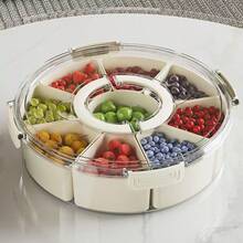 6/9 Compartment Rotating Divided Plate With Lid And Handle, 12-Inch Large Turntable Fruit & Vegetable Tray, Portable Round Snack Box For Candy, Fridge Storage - View 13