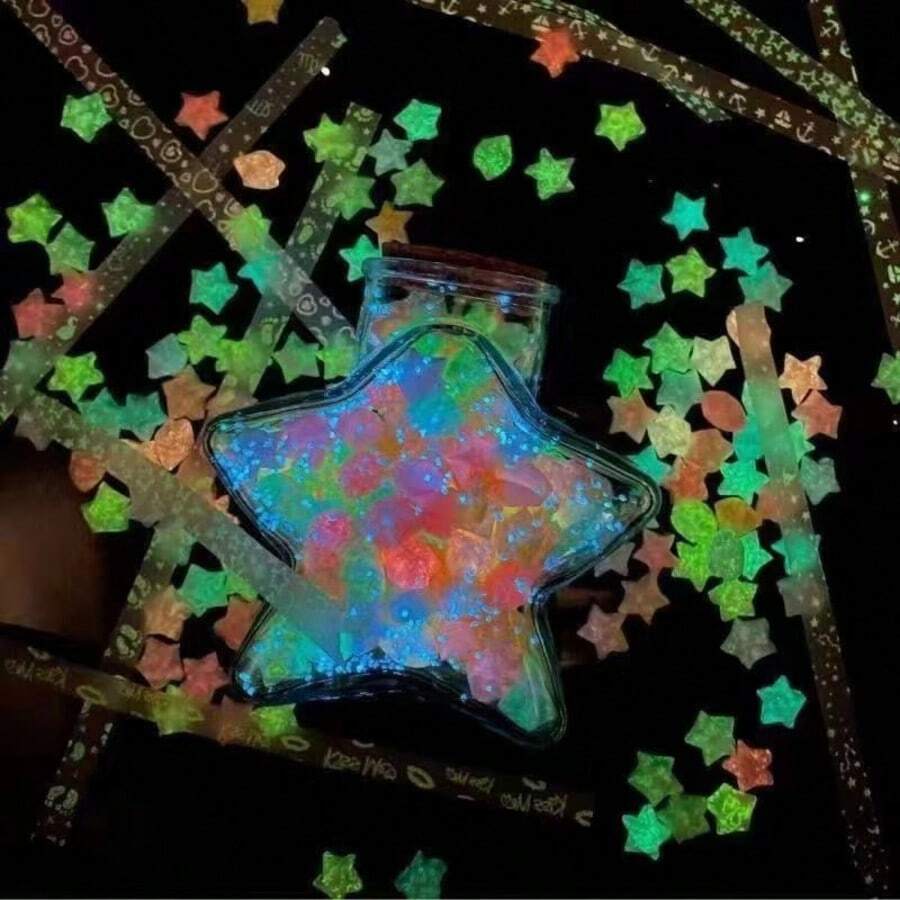 99 piezas Estrella Brillante en la Oscuridad Botella de Deseos, Botella de Emergencia Hecha a Mano para Navidad, Regalo para Pareja/Graduación - Multicolor - Ver 1