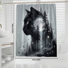 1pc/4pcs Moonlit Forest Black Cat Pattern Multifunctional Bathroom Decor Shower Curtain Set, Free 12 Hooks Included, Elegant Holiday Atmosphere, Bathroom Mat, U-Shaped Floor Mat And Round Toilet Mat, Suitable For All Scenarios Bathroom Set - Black Cat Forest - View 11