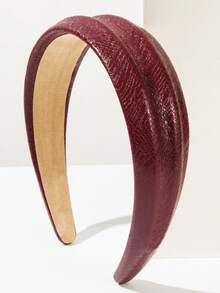 1pc Vintage Geometric Pattern Asymmetrical Textured PU Leather Wide-Banded Headband, Fashion Streetwear Accessory For Women - Red - View 4
