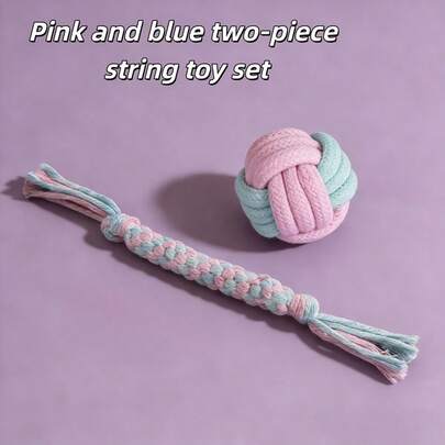 Bộ hai món đồ chơi dây thừng màu hồng và xanh dương, phù hợp cho chó mọi kích cỡ, chống cắn và chống mài mòn, giúp vệ sinh răng miệng, rất thích hợp cho nhiều hoạt động giải trí, mài răng và tương tác giữa thú cưng như mèo và chó.