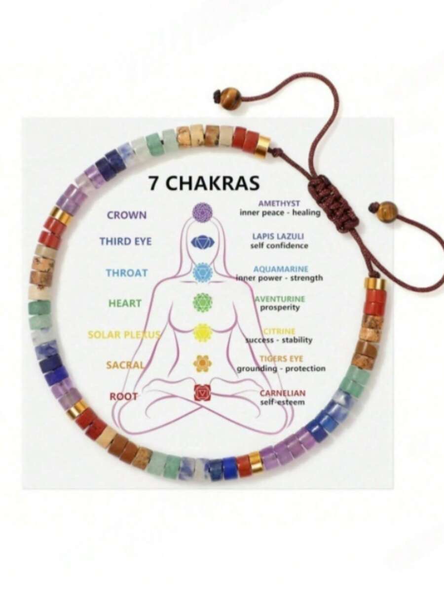 Vòng tay Yoga bằng đá bán quý tự nhiên, vòng tay chữa lành 7 luân xa giúp giảm lo âu, phù hợp cho cả nam và nữ, quà tặng. - Đầy màu sắc - Xem 1