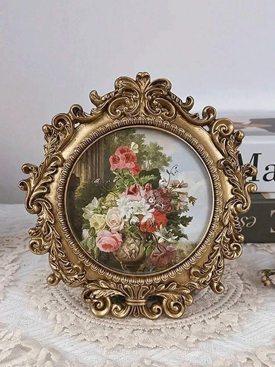 1 khung ảnh cổ điển kiểu retro, khung ảnh chạm khắc giả gỗ cổ điển trang trí bàn làm việc, treo tường, đám cưới, nhà cửa, khung ảnh mini chạm khắc hoa vàng bằng nhựa, thích hợp cho nhà, phòng ngủ, phòng khách, văn phòng (kèm giấy ảnh ngẫu nhiên) - Nhiều màu - Xem 1