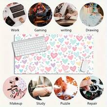 Extra Large Gaming Mouse Pad, Featuring Cute Colorful Heart And Floral Art Design, Non-Slip Rubber Base. This Oversized Desk Mat Is Both A Practical Office Accessory And A Decorative Computer Accent. - Mouse Pad - View 6