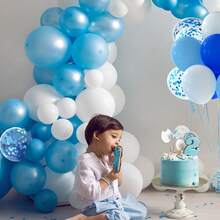 36 Pcs Royal Blue Light Blue White Confetti Balloons With Ribbons 10/12inch Balloon Garland Arch Kit For Birthday Baby Shower Celebrations Party Decoration - Set - View 4
