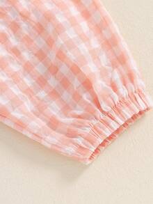 Pantalones largos a cuadros para niños y niñas pequeños con cintura elástica, adorables y casuales. - Naranja - Ver 8