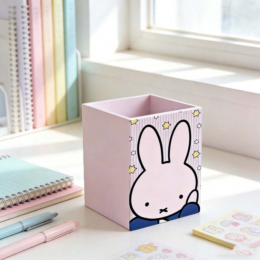 MIFFY 1个米菲兔星形方形笔筒，可爱粉色办公桌收纳盒，适合放置文具、化妆刷和办公用品，是送给米菲兔粉丝的完美返校礼物。 - 彩色 - 查看 1