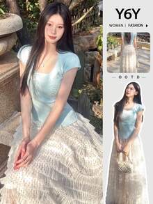 Chân váy midi ren chấm bi nhiều lớp màu trắng thanh lịch mùa hè mới 2026 dành cho nữ của Y6Y - Màu be - Xem 10