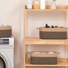 1pc Rope-Braided Storage Boxes, Rectangular Storage Baskets, And Closet Storage Baskets With Handles Are Suitable For Shelf Organization, Classrooms, Toy Storage, Wardrobe Organization, Home Storage, And As Organizing Accessories. Toy Storage Baskets. - Multicolor - View 4