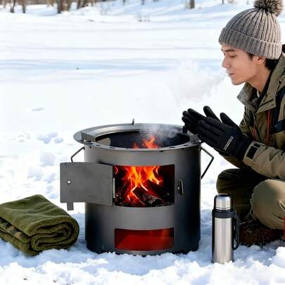 户外篝火烧烤炉，多功能木炭炉，适用于露营、户外烹饪、取暖、烧烤，含烤架