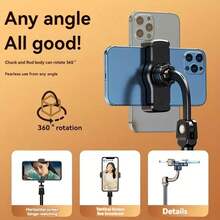 Adjustable Height Multi-Angle ABS Smartphone Stand - Durable Waterproof Tripod Base, Stable Grip Suitable For IPhone/Android, Video Viewing, Photography, Gaming, Calling Car Mount, Modern Design Sturdy Structure, Remote Work Dedicated - 黑色 - 查看 6