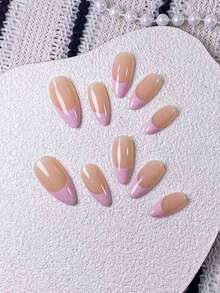 10pcs Handmade Almond-Shaped Light Pink French Manicure Nail Stickers, Featuring Delicate Hand-Painted Light Pink French Tip Design. These Elegant, Romantic, Minimalist Nail Stickers Are High-End, Sexy, Lightweight And Luxurious, Suitable For Daily Wear, Dates, Concerts And Light Business Occasions. A Perfect Gift For Women And Girls. - 多色 3 - 查看 6