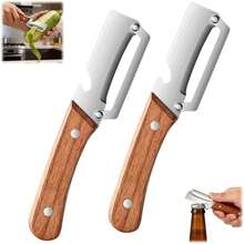 2PCS Multi Functional Premium Vegetable Peeler With Wooden Handle And Bottle Opener,Stainless Steel Blade Kitchen Fruit Potato Pumpkin Papaya Carrot - 1 - Xem 11