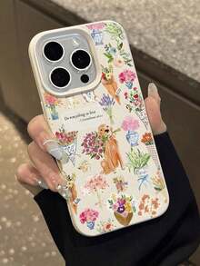 Paquete de 1 - Funda para teléfono totalmente nueva, suave, antideslizante y texturizada - Diseño con estampado de ramo en acuarela y cachorros - Compatible con iPhone 17, 17 Air, 17 Pro Max, 16E, 16 Pro Max, 15 Pro, 14 Pro, 13 Pro, 12 Pro, 12, 11, 11 Pro Max - Color 1 - Ver 2
