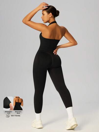 Yefecy Bộ đồ tập yoga thể thao dành cho nữ gồm áo croptop hở lưng và quần legging không đường may.