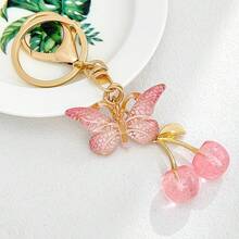 Heart-Shaped Butterfly & Cherry Keychain, Fruit Keychain Suitable For Car Keys. Suitable As Small Gifts, Souvenirs, Party Keychain Gifts For Friends - A - View 5